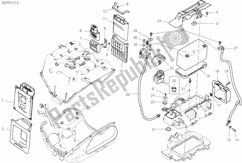 All parts for the Battery Holder of the Ducati Superbike Panigale V4 S Corse 1100 2019